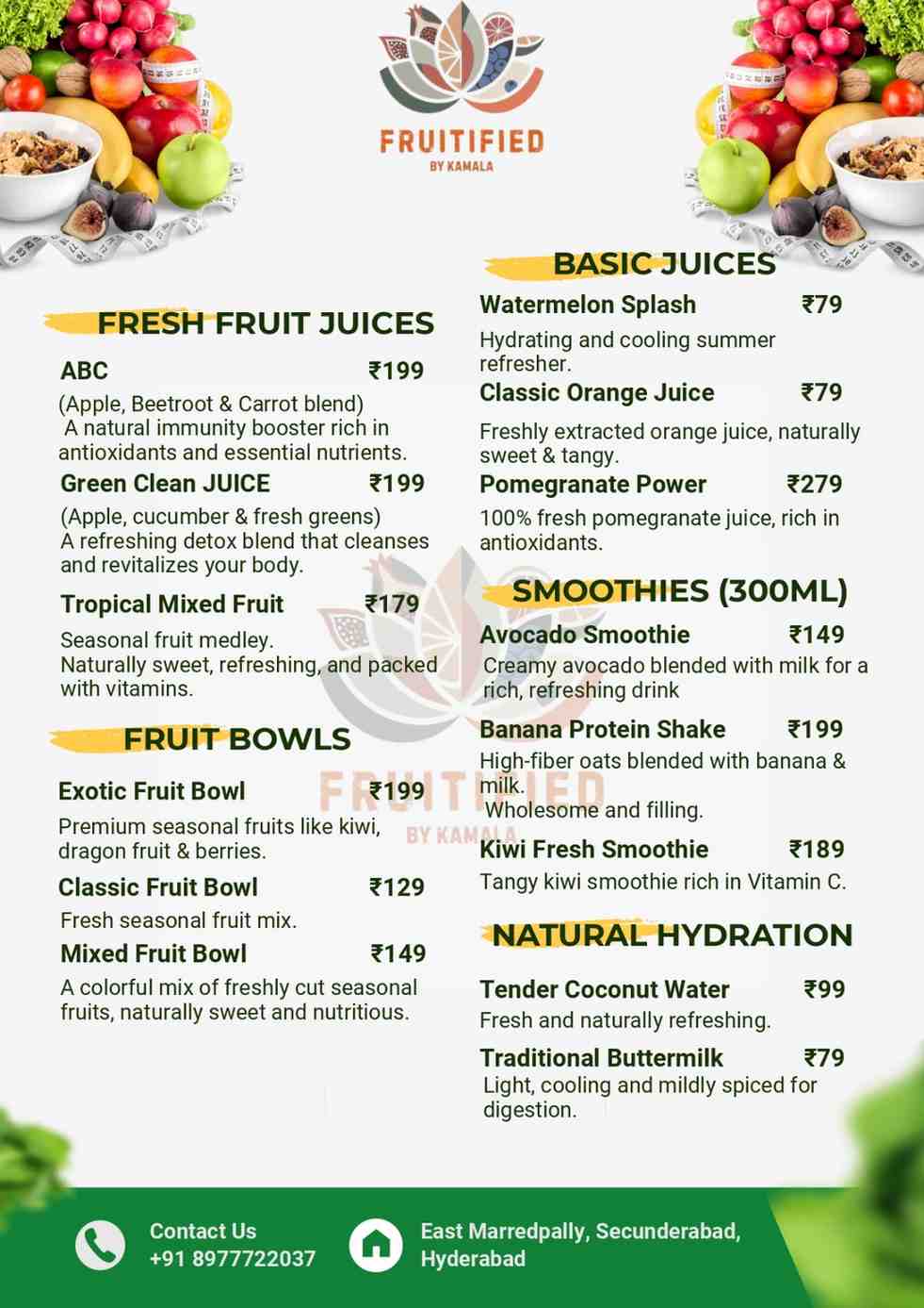 Fruitified by Kamala full menu