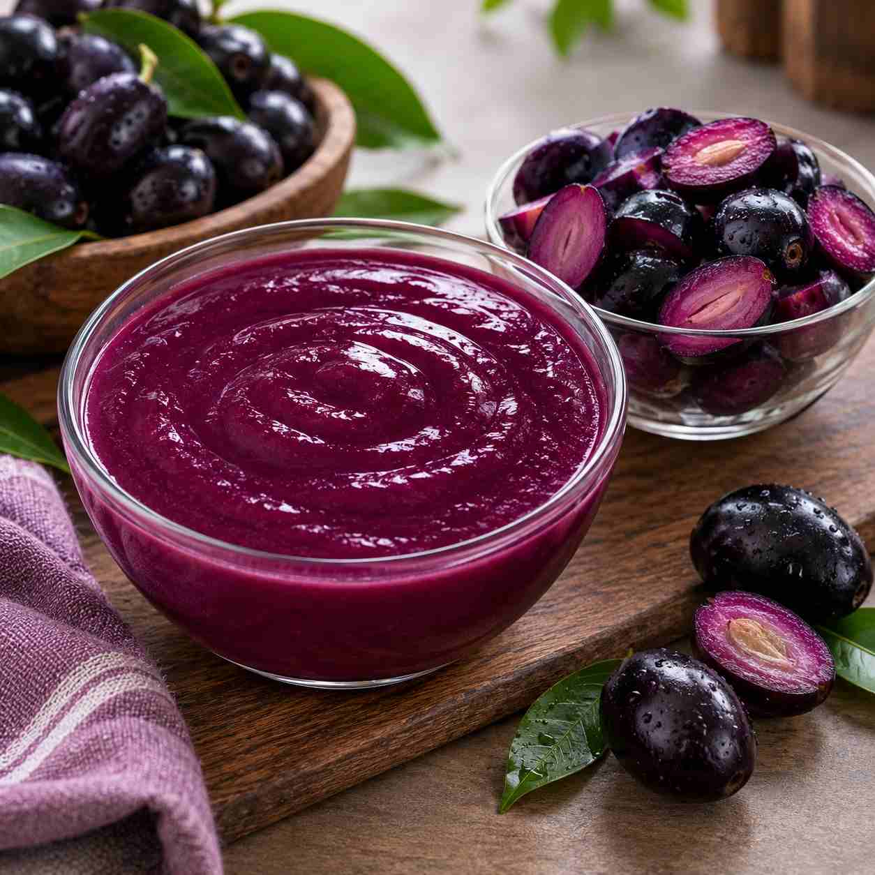 Deep-purple jamun pulp — Indian black plum, monsoon-peak fruit